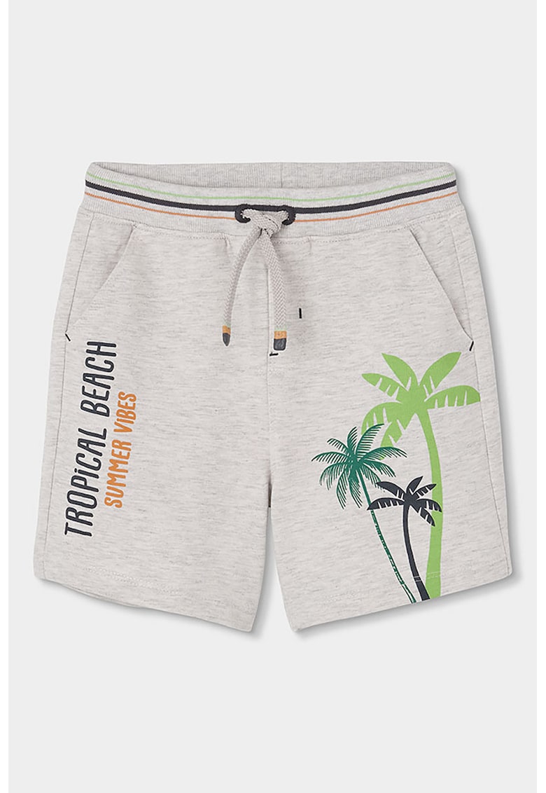Pantaloni scurti din bumbac cu imprimeu - Gri deschis melange