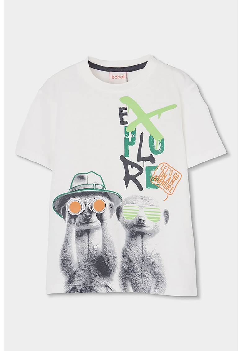 Tricou din bumbac cu imprimeu grafic - Alb/Gri