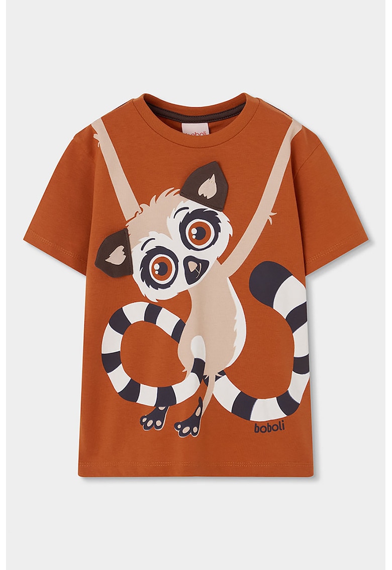 Tricou din bumbac cu imprimeu cu lemur - Portocaliu