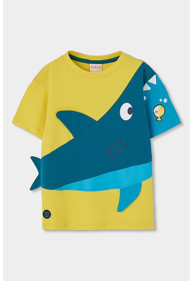 Tricou din bumbac cu imprimeu cu rechin - Galben/Verde persan