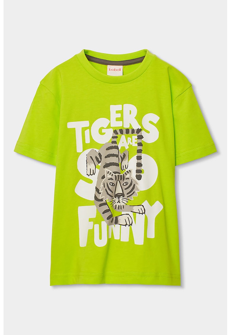 Tricou cu decolteu la baza gatului si imprimeu cu tigru - Maro/Bej