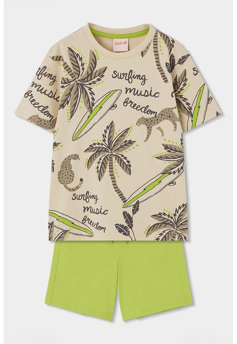Trening scurt cu imprimeu tropical - Bej/Verde fistic