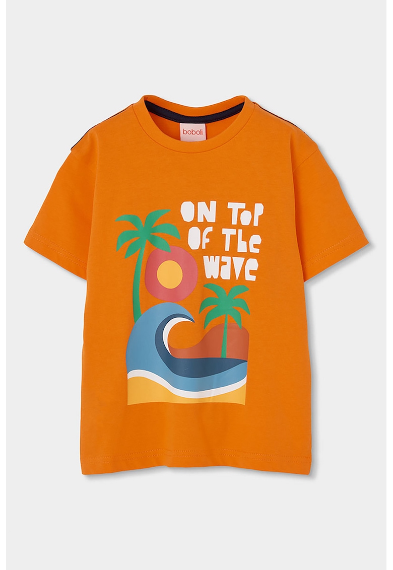 Tricou din bumbac cu imprimeu tropical - Portocaliu