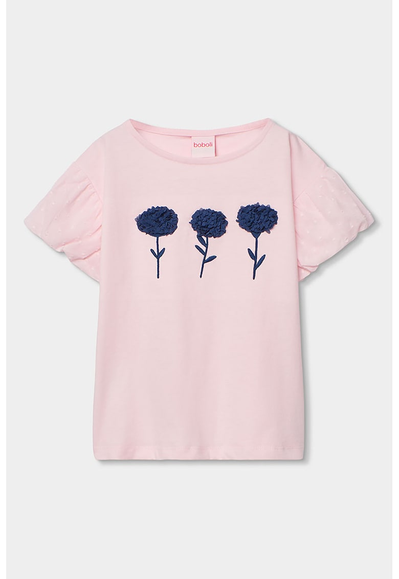 Tricou din bumbac cu maneci bufante - Roz pastel