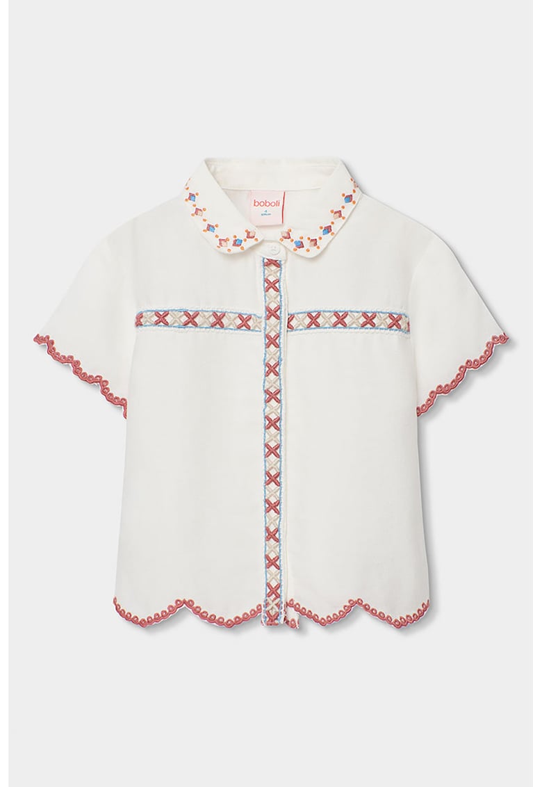 Camasa cu maneci scurte si broderie - Alb fildes