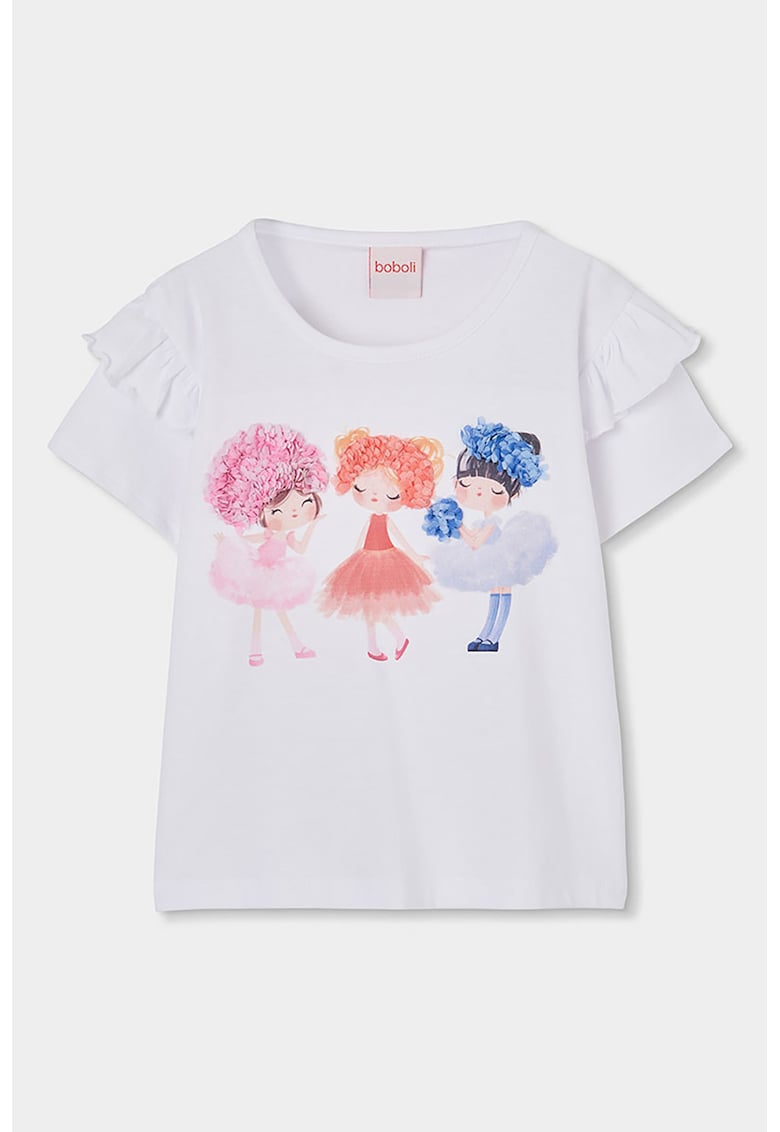 Tricou cu imprimeu si maneci cu volane - Lila/Roz