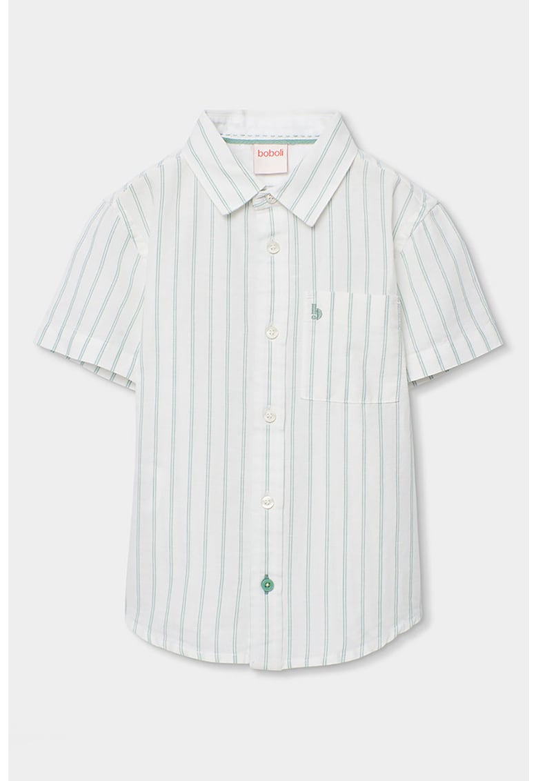 Camasa din amestec de in cu maneci scurte - Alb/Verde