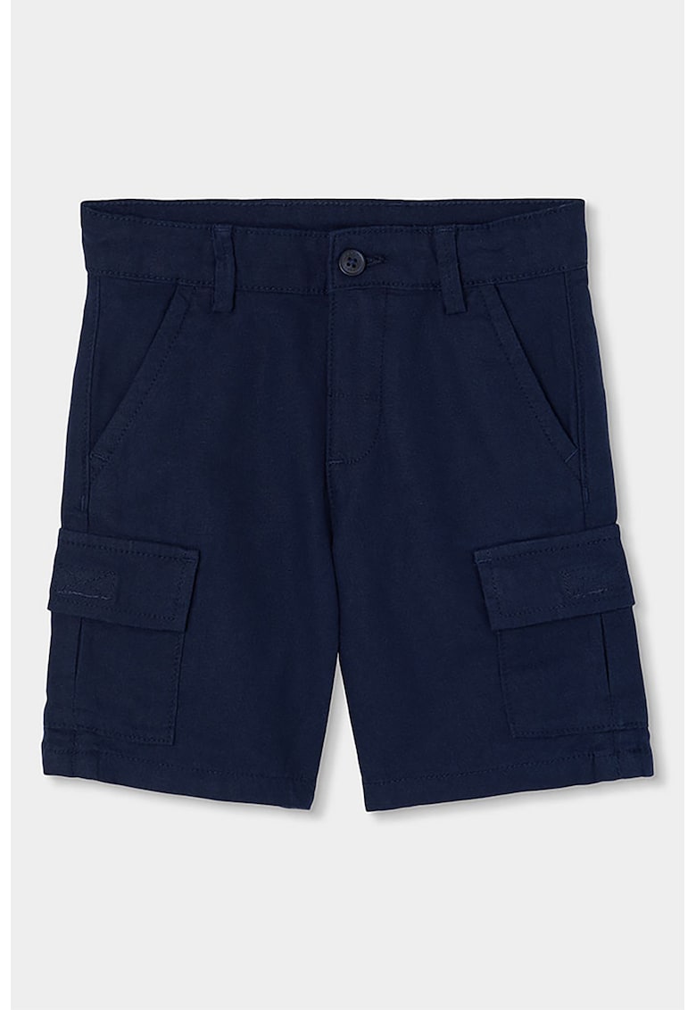 Pantaloni scurti cargo din amestec de in - Albastru ultramarin
