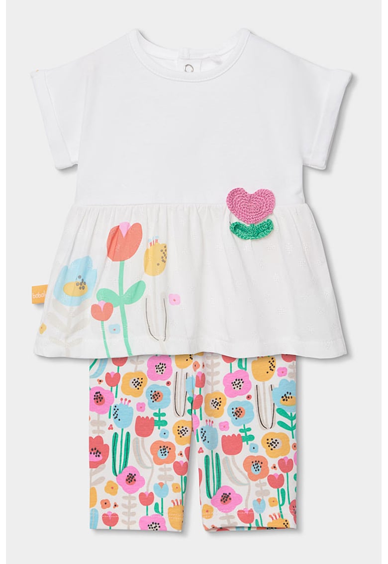 Set de tricou cu peplum si colanti scurti - Alb/Verde/Lila