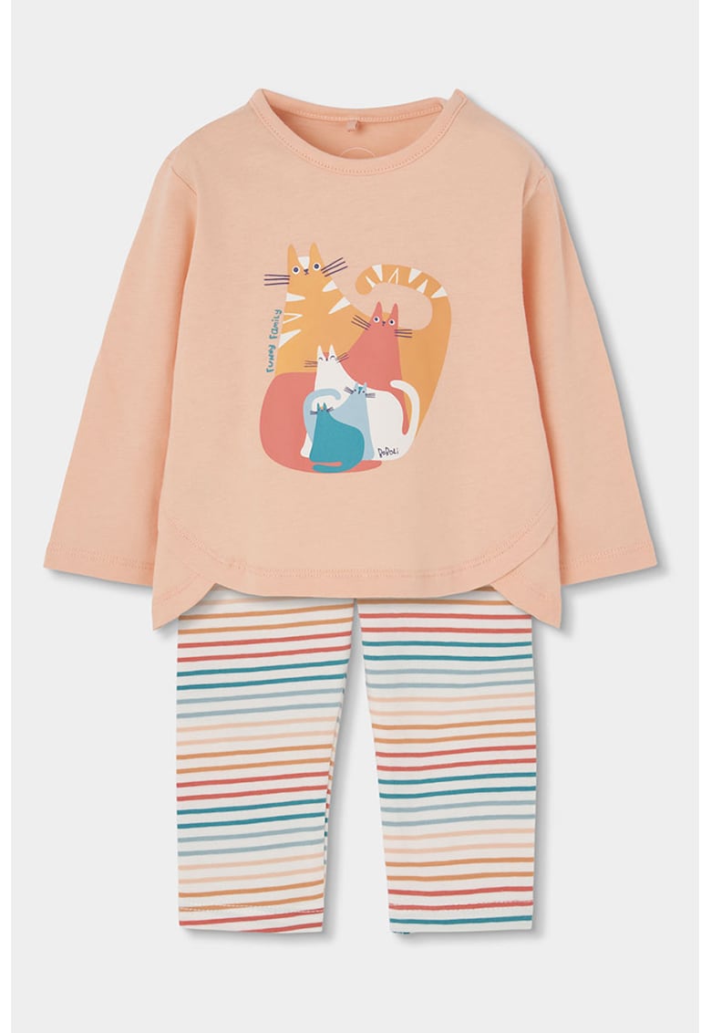 Set de colanti si bluza cu imprimeu - Verde/Roz somon/Alb murdar