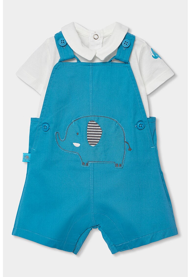 Set de salopeta si body cu elefant - Alb/Albastru