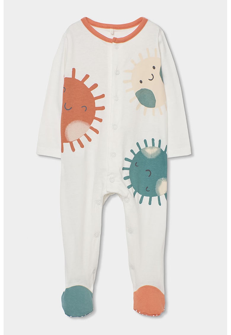 Salopeta de bumbac cu imprimeu - Portocaliu persan/Alb murdar/Verde persan