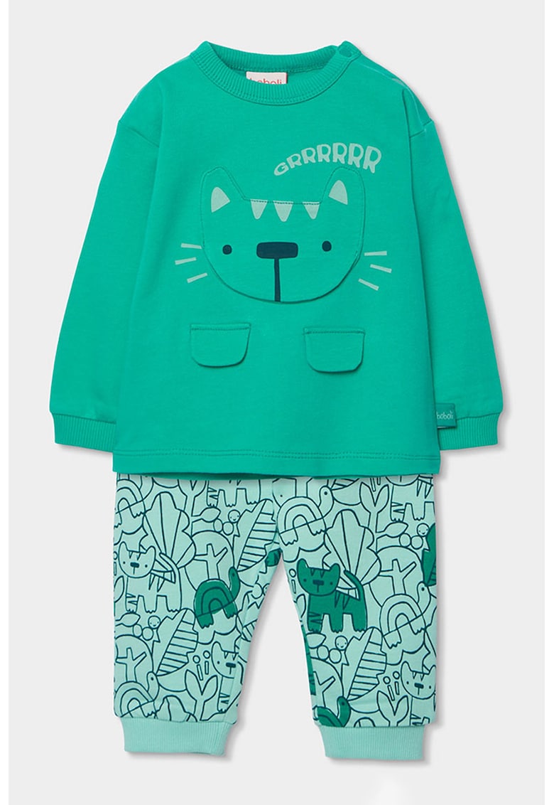 Set de bluza de bumbac cu imprimeu si pantaloni de trening - Verde