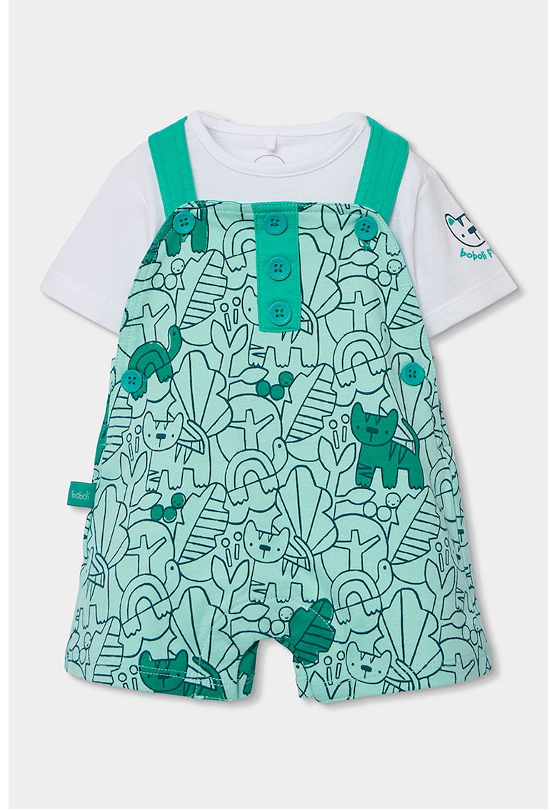 Set de tricou de bumbac si salopeta - Alb/Verde