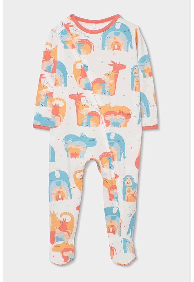 Salopeta de bumbac cu imprimeu si botosei - Portocaliu/Alb murdar/Albastru deschis