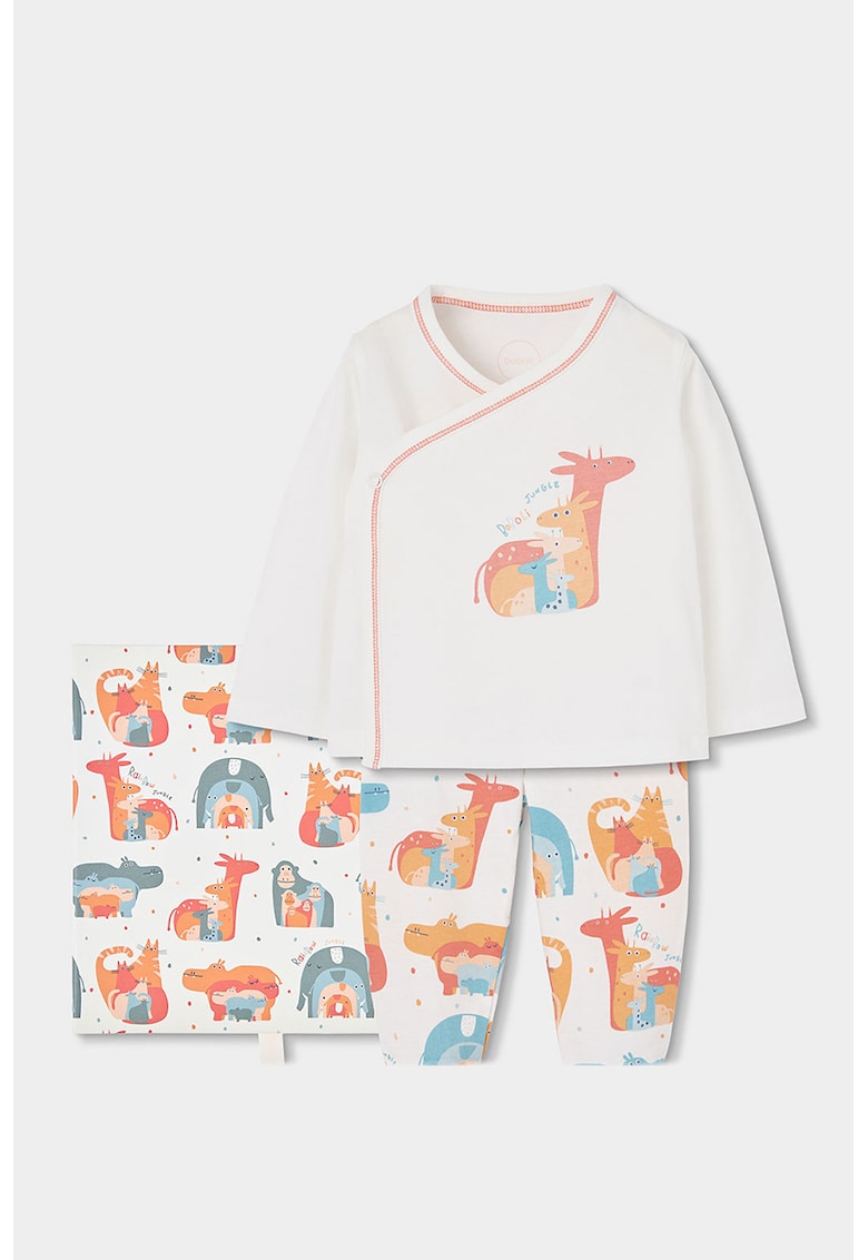 Set de imbracaminte din bumbac - Alb fildes/Portocaliu/Roz somon