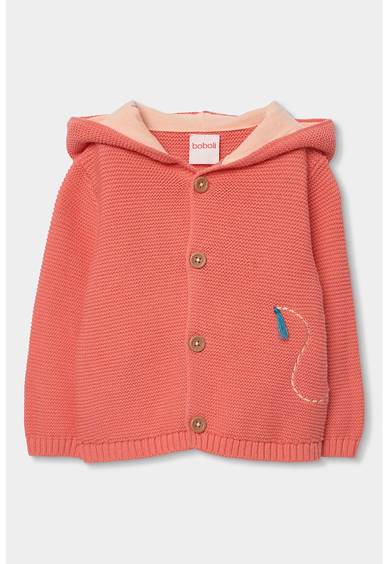 Cardigan cu gluga si nasturi - Roz somon/Piersica