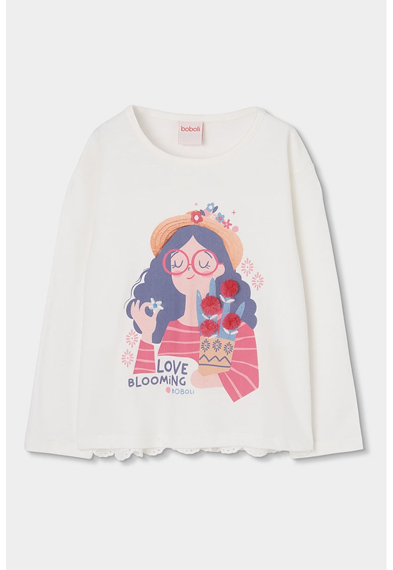 Bluza de bumbac cu imprimeu grafic - Albastru prafuit/Alb murdar/Roz pal