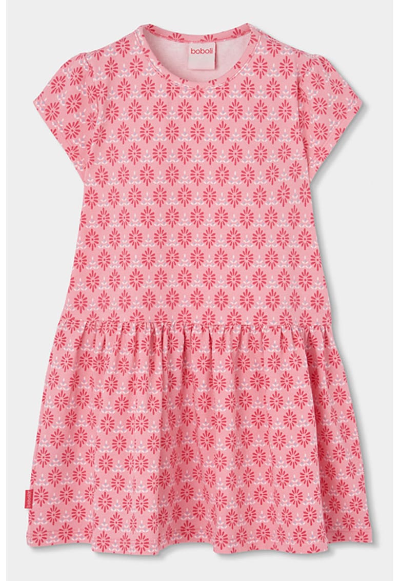 Rochie mini cu model floral - Alb/Rosu inchis/Rosu stins