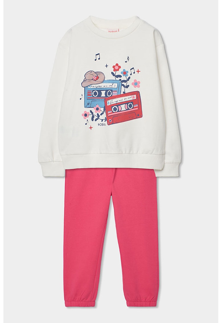 Trening de bumbac cu imprimeu grafic - Alb/Roz aprins/Albastru