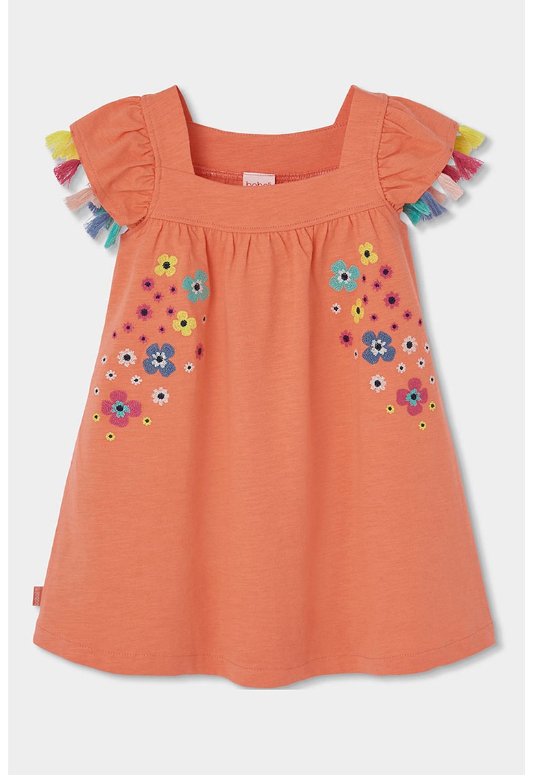 Rochie de bumbac cu broderie - Alb/Galben/Roz somon