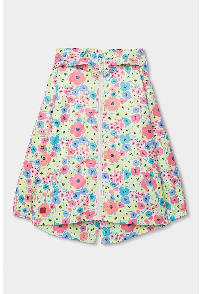 Jacheta cu imprimeu floral si gluga - Galben neon/Rosu stins/Albastru