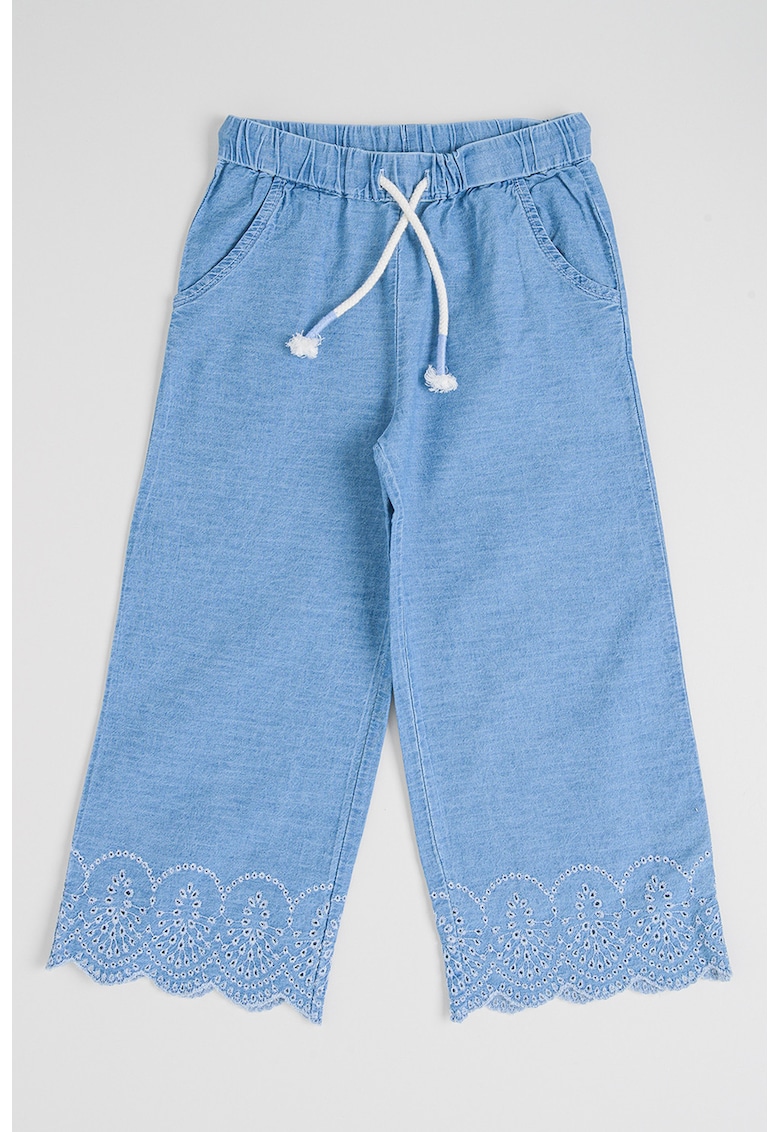 Pantaloni de bumbac cu snur in talie - Albastru deschis