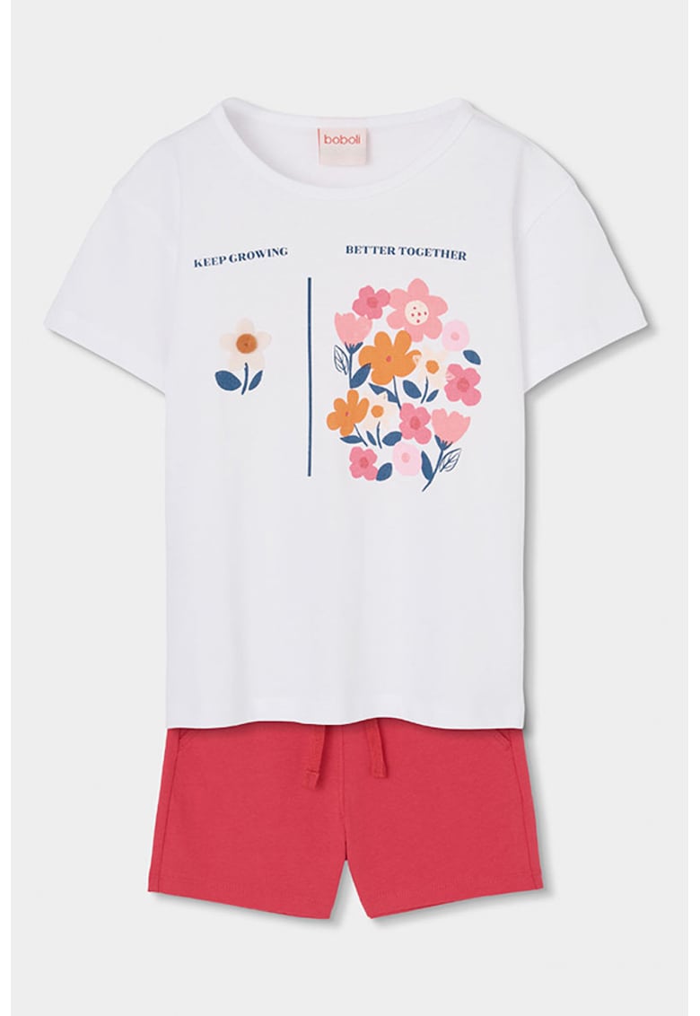 Set de tricou de bumbac cu pantaloni scurti - Rosu/Alb