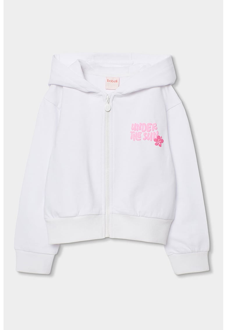 Hanorac cu fermoar si imprimeu tropical - Alb/Verde masliniu/Roz