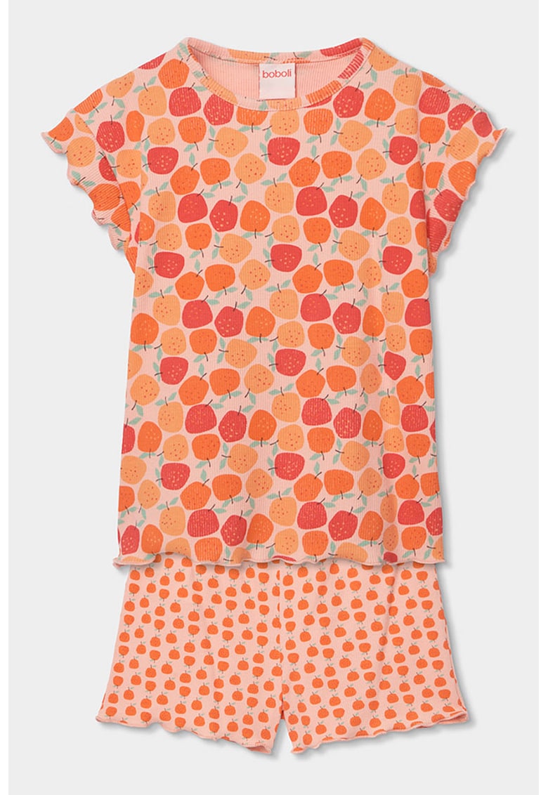 Pijama scurta cu capsune - Rosu/Portocaliu mandarina/Roz pal