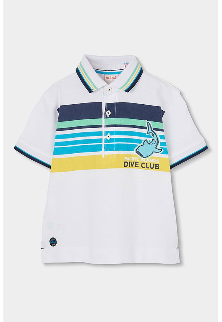 Tricou polo de bumbac cu model - Alb/Galben/Albastru