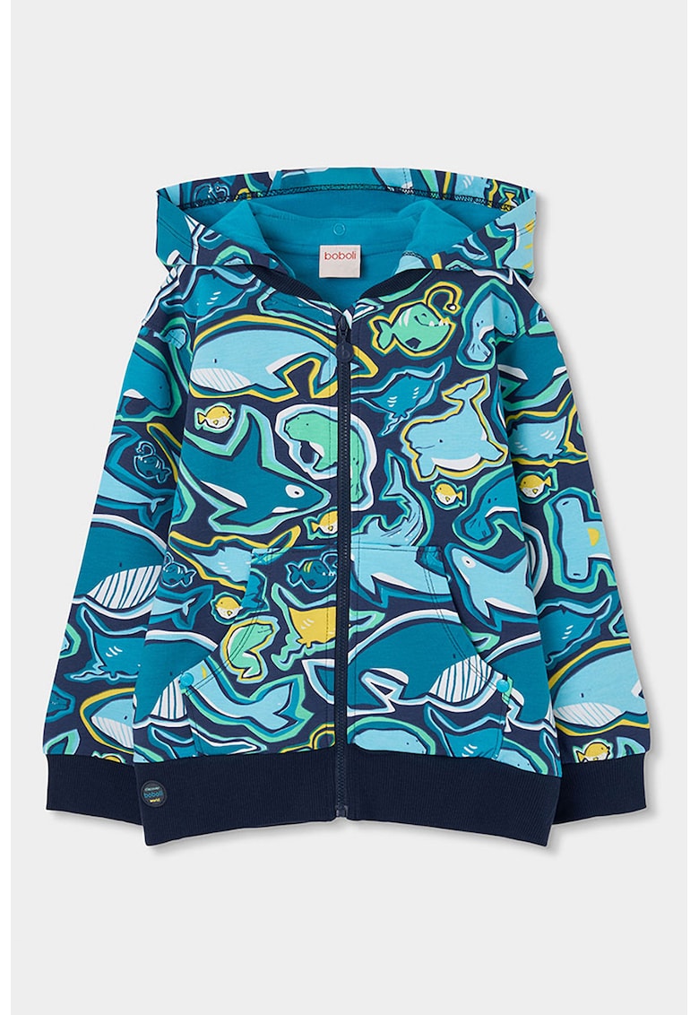 Hanorac de bumbac cu model - Verde/Albastru ultramarin/Albastru deschis