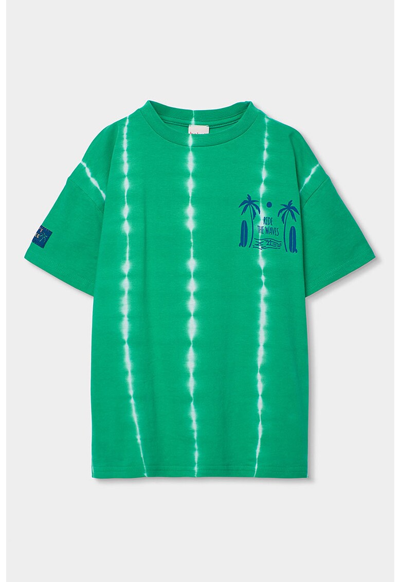 Tricou tie-dye cu imprimeu pe spate - Alb/Verde/Albastru inchis
