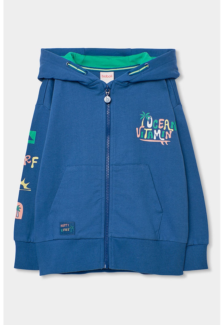 Hanorac din fleece cu imprimeu - Albastru inchis