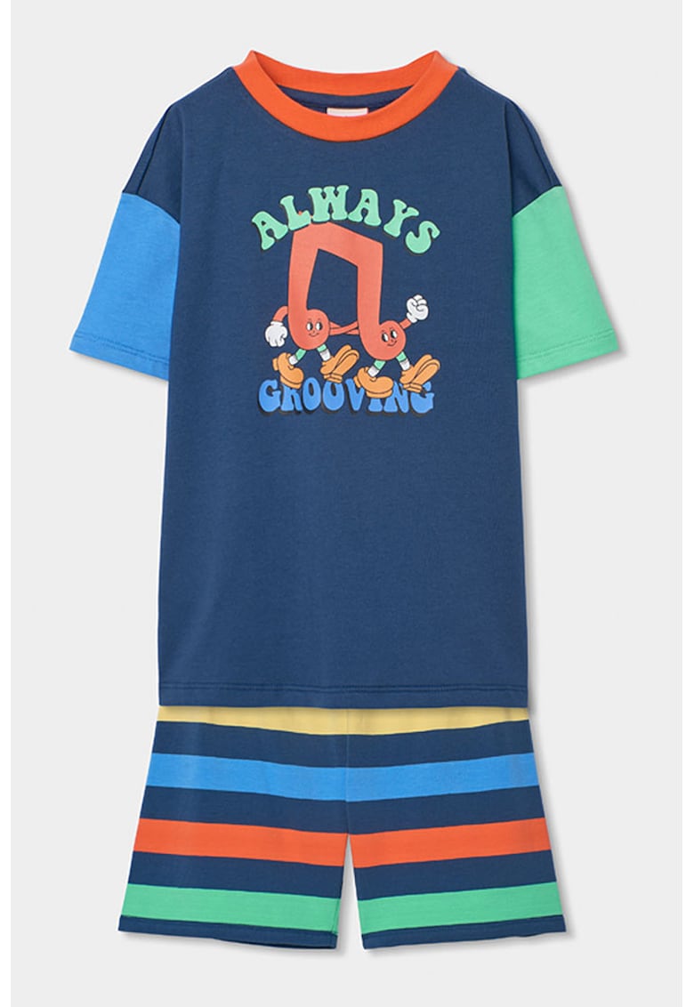 Pijama scurta colorblock - Verde/Portocaliu/Bleumarin