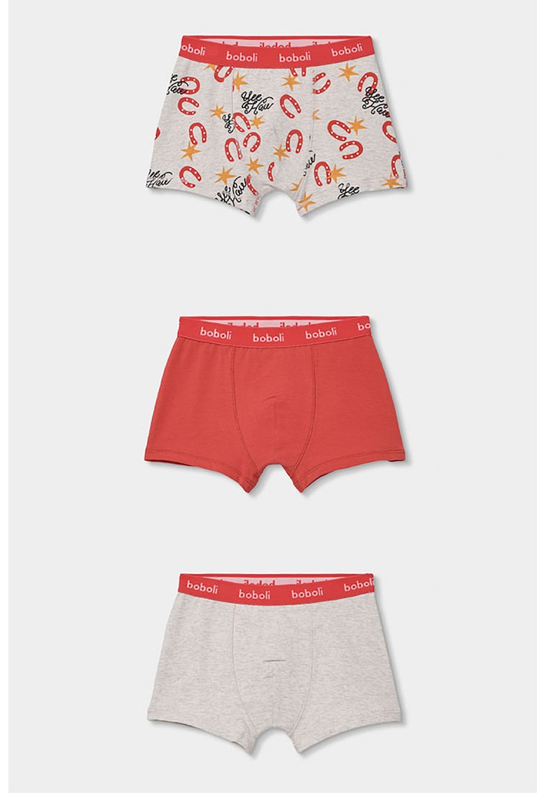 Set de boxeri din amestec de bumbac - 3 perechi - Rosu/Gri melange