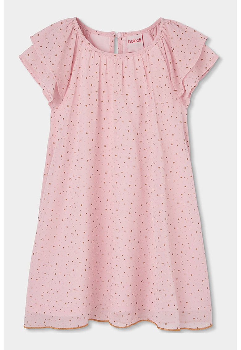 Rochie dreapta cu detaliu cu volan si buline - Roz pal