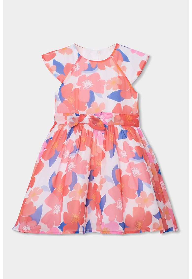 Rochie de sifon cu model floral - Rosu stins/Roz pal/Albastru