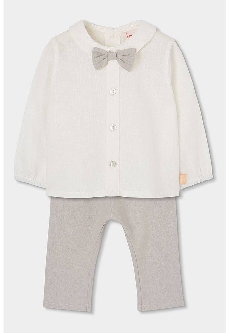 Set de camasa si pantaloni din amestec de in - Maro taupe/Crem