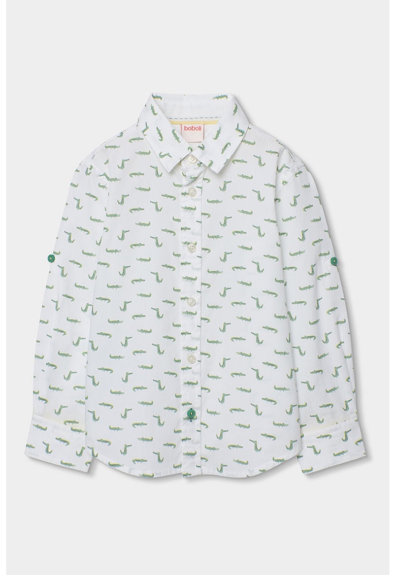 Camasa de bumbac cu model - Alb/Verde