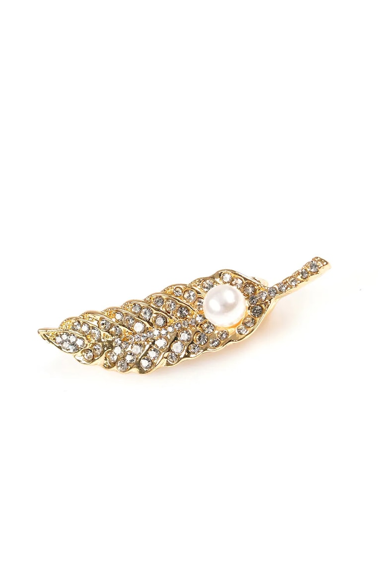 Brosa martisor frunza aurie cu perla