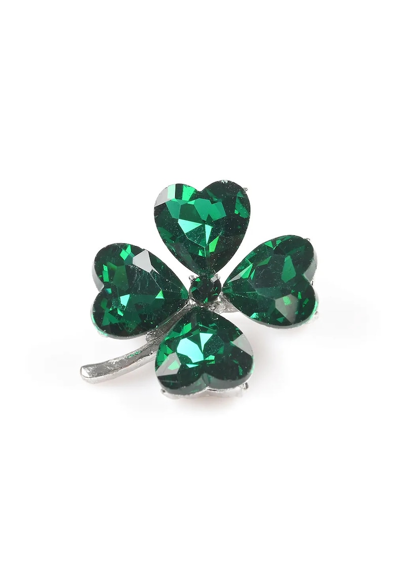 Brosa martisor trifoi elegant cu pietre verzi