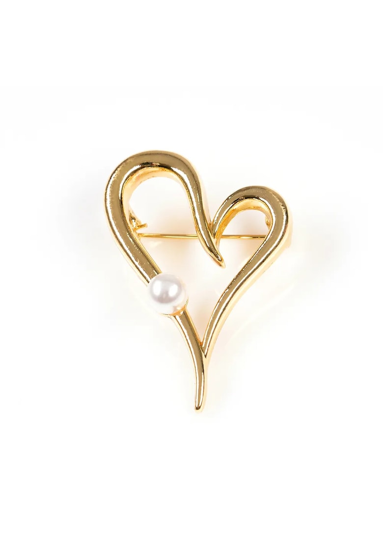 Brosa martisor inima aurie cu perla alba