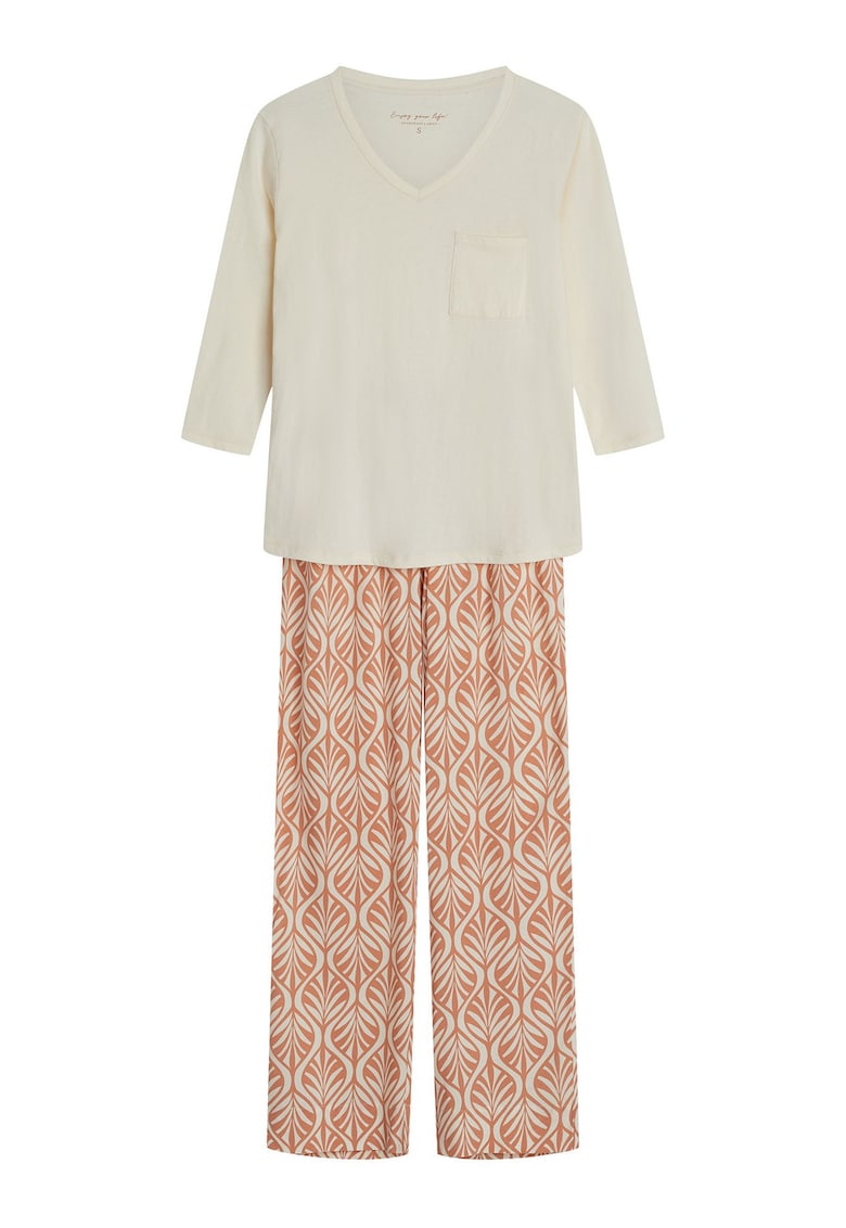 Pijama dama - Alb crem-piersica - Denise - Dungi
