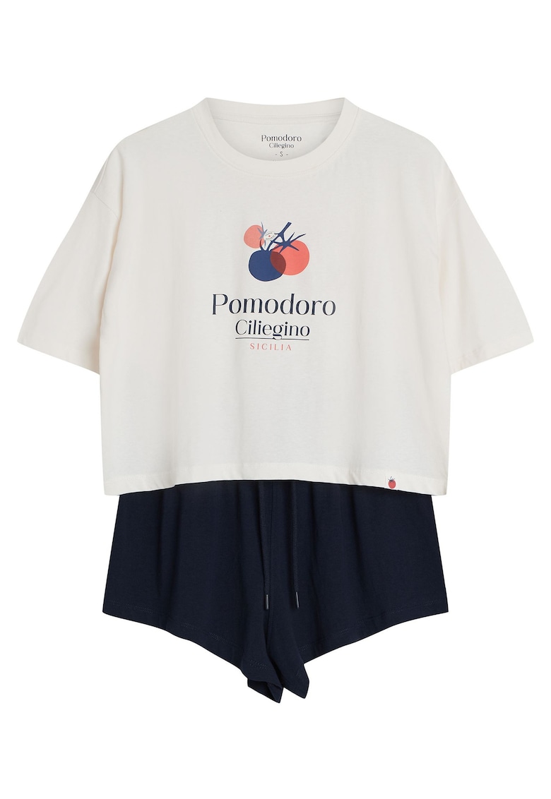 Pijama dama - Alb crem-albastru - Dessie - Uni