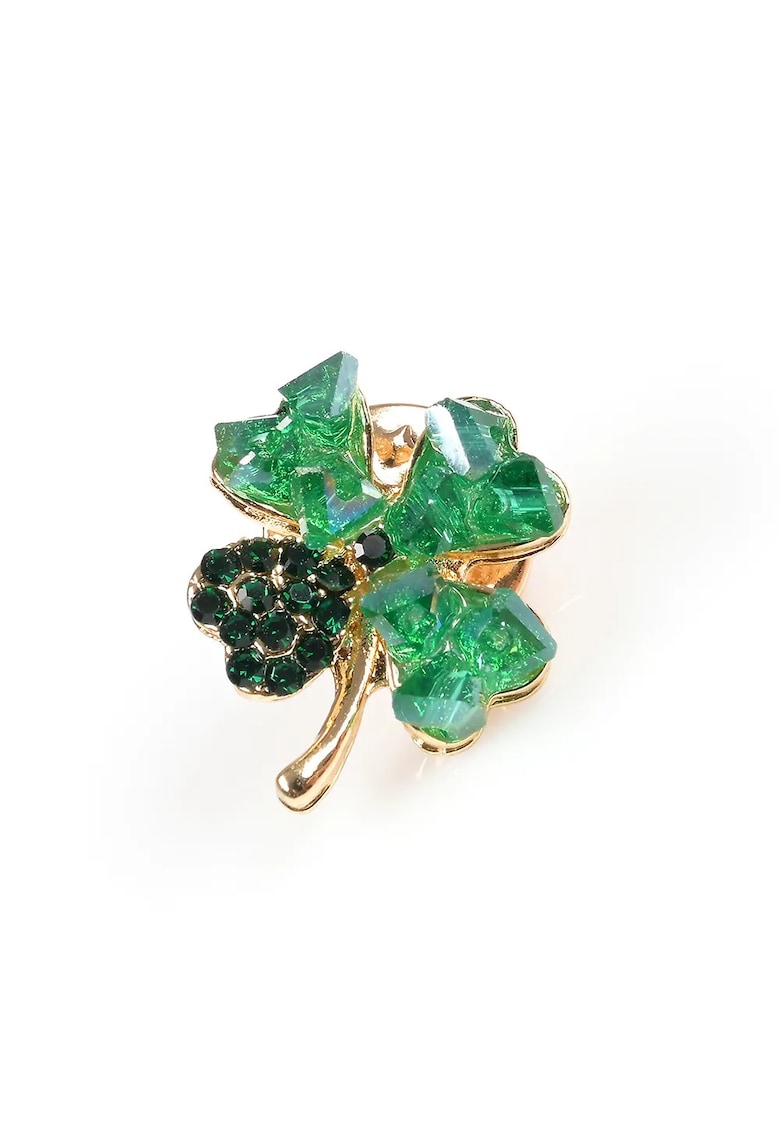 Brosa martisor trifoi cu pietre verzi si accente aurii
