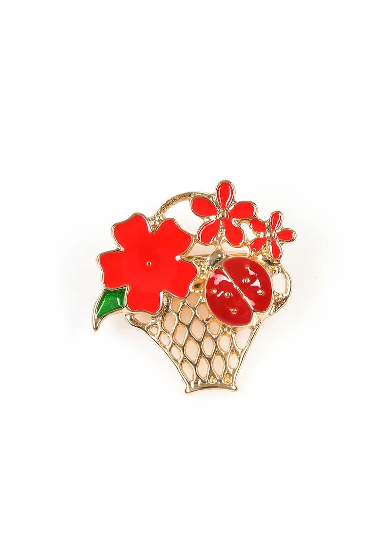 Brosa martisor cos cu flori rosii