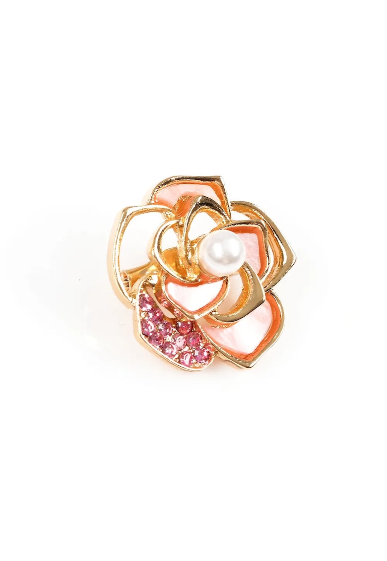 Brosa martisor floare cu petale roz si perla alba