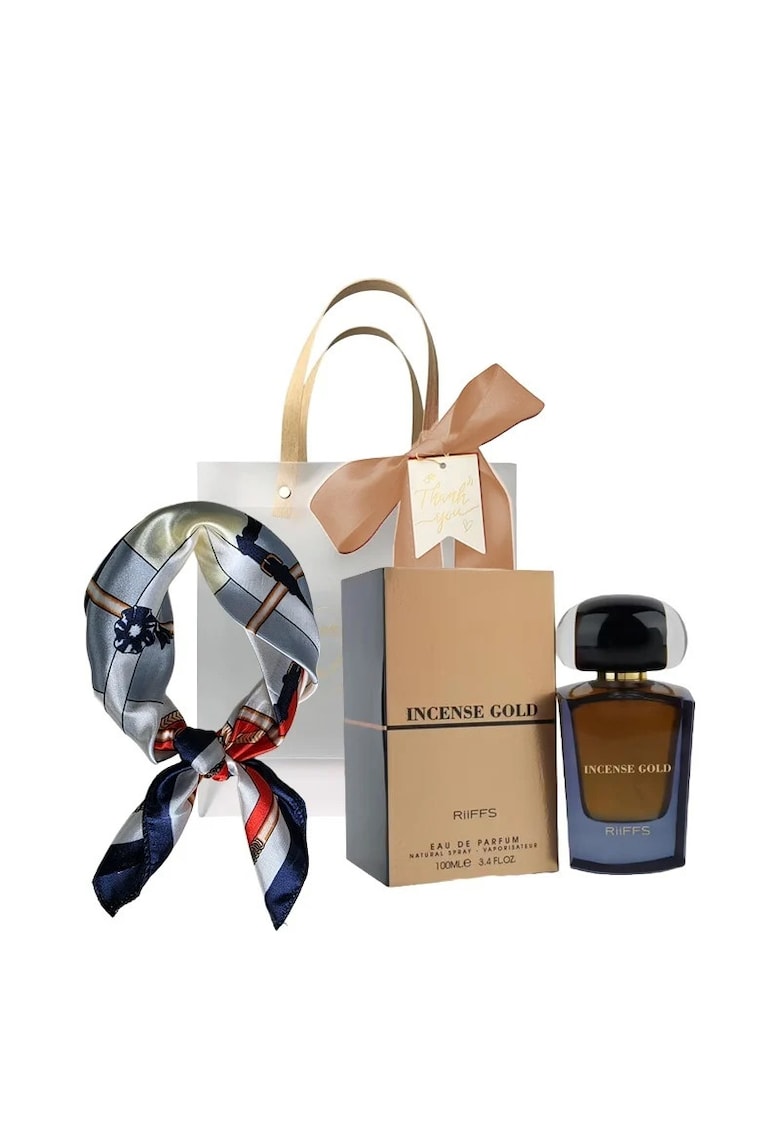 Set Incense Gold Riiffs - Apa de Parfum - Femei - 100 ml + Esarfa satinata + Punga cadou