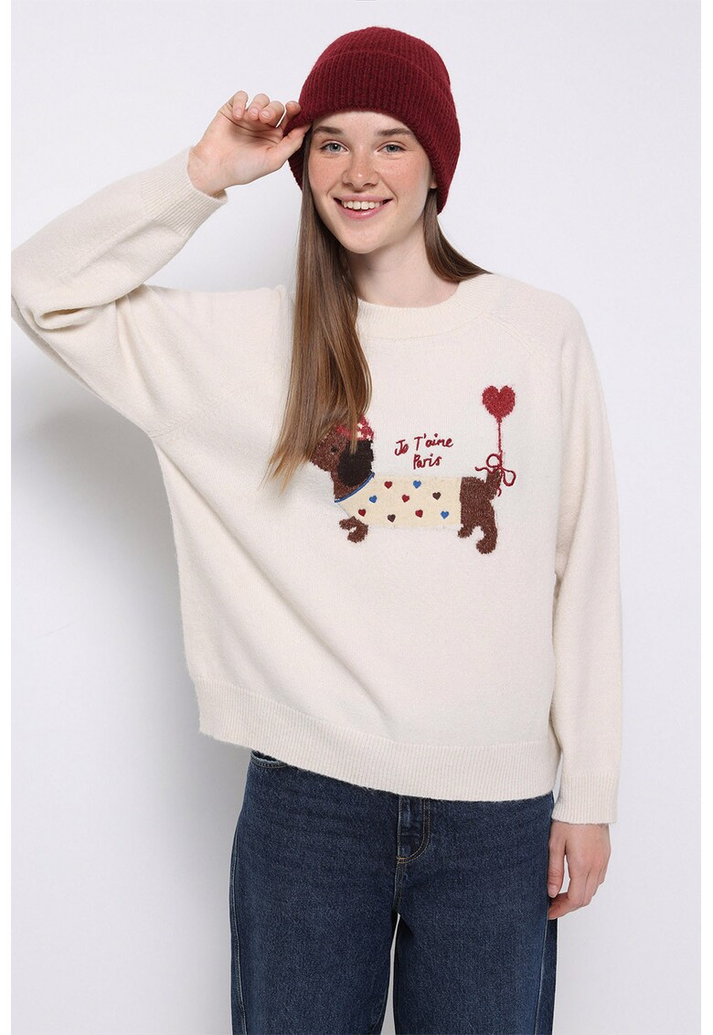 Pulover lejer cu imprimeu grafic - Crem -